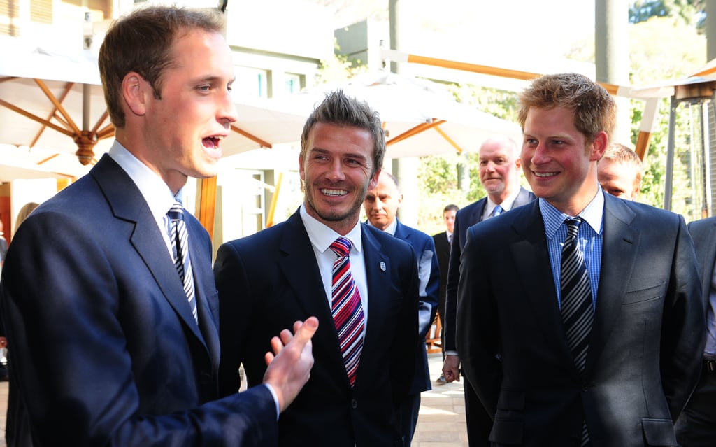 Harry watched William as he chatted with David Beckham during a royal reception in June 2010.
