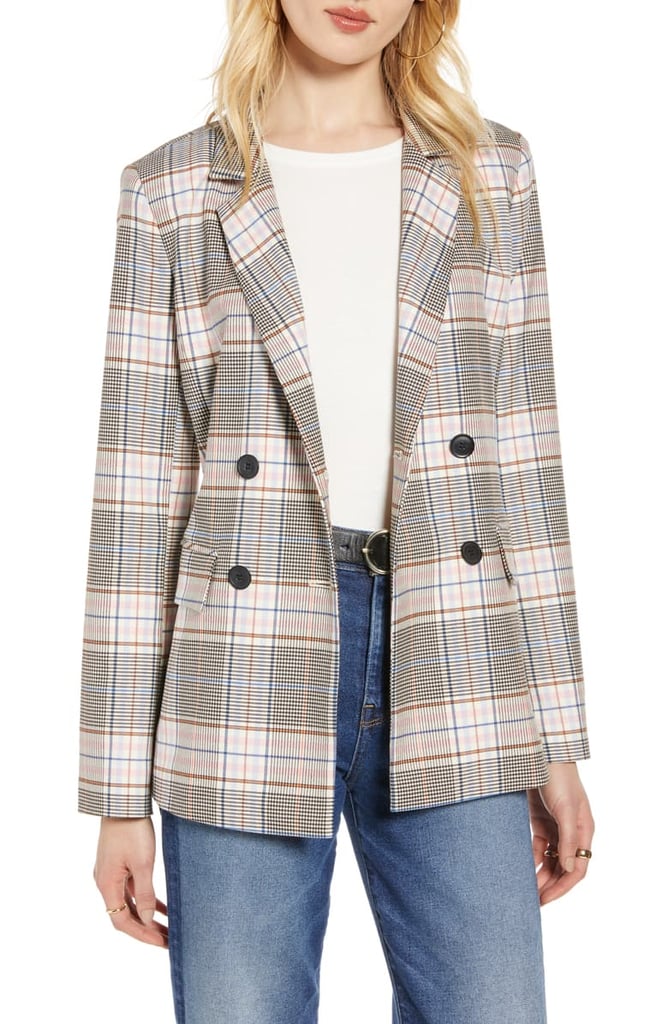 Halogen Plaid Double-Breasted Blazer