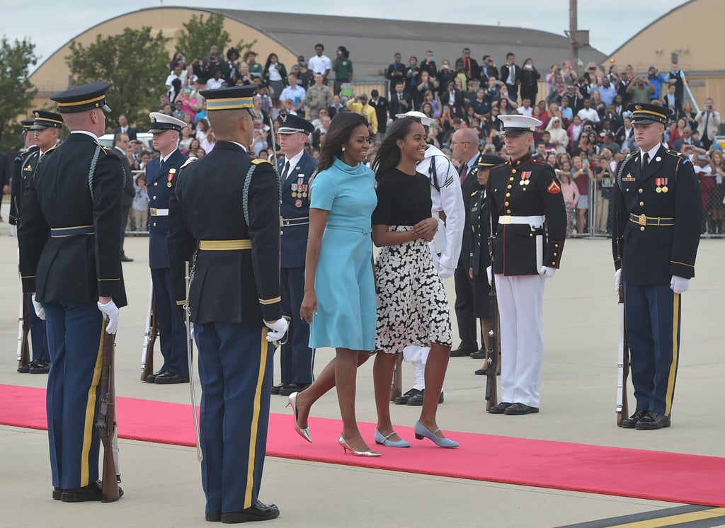 Wearing a two-toned floral dress.