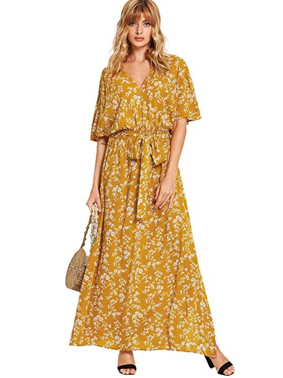 Milumia Boho Split Tie-Waist Vintage Print Maxi Dress