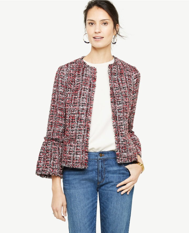 Ann Taylor Fringe Tweed Ruffle Cuff Jacket