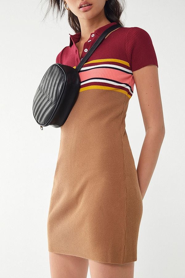 UO Striped Button-Down Polo Dress