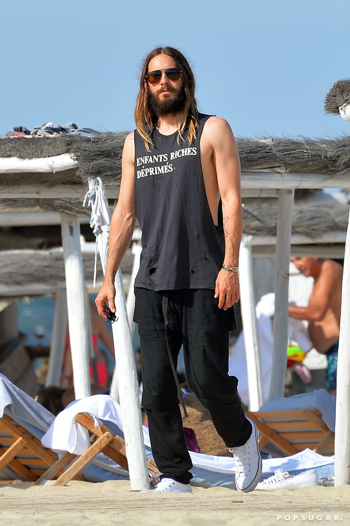 Jared Leto sported a thick beard in Saint-Tropez on Saturday.