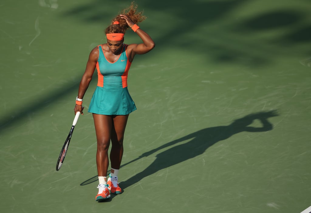 Serena Williams Wearing Teal and Orange at the Sony Ericsson Open in 2014