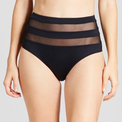 Mesh Inset High Waist Bikini Bottom
