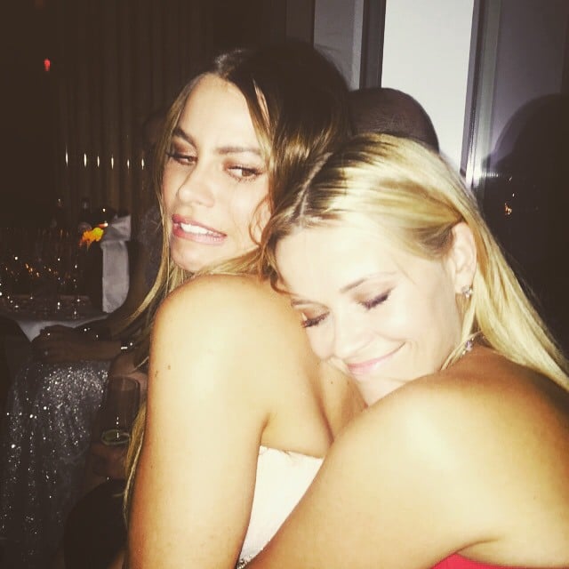 Reese cuddled up to her Hot Pursuit costar, Sofia Vergara, in this photo, writing, "I think she loves me as much as I love her?"