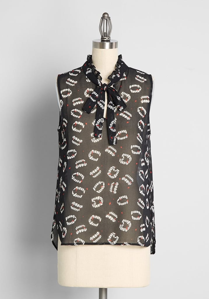 A Vintage Vampire Moment: Bite Me I'm Fang-tastic Tie-Neck Blouse