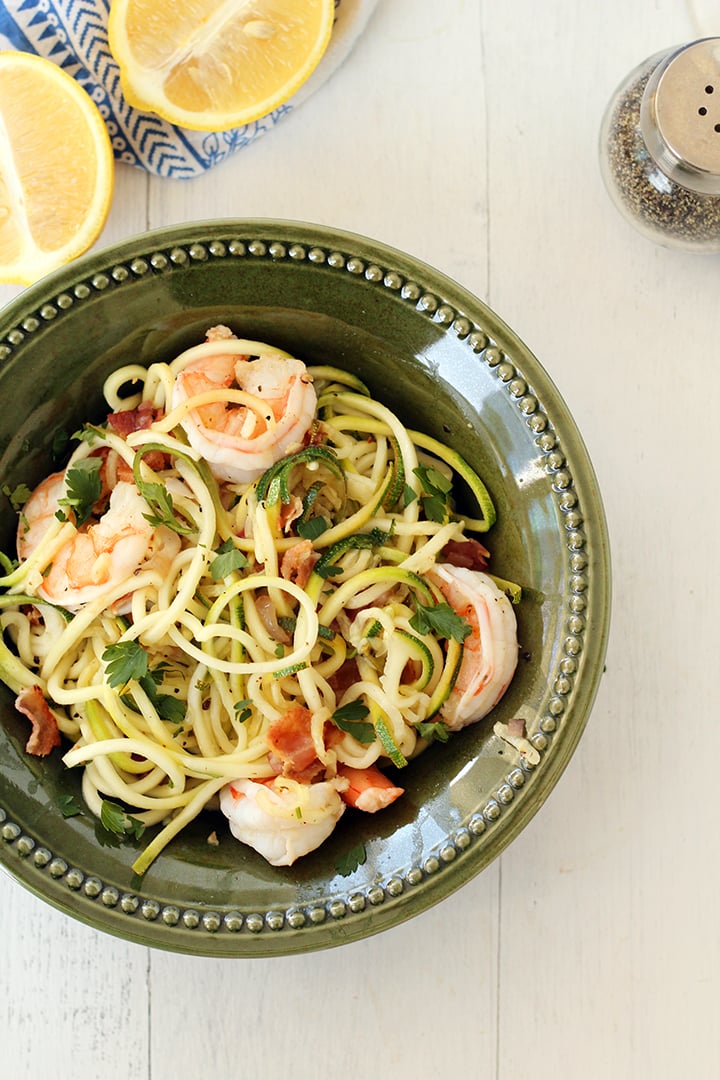 Bacon Shrimp Zucchini Noodle Scampi