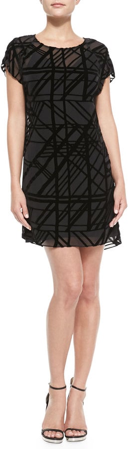 Andrew Marc x Richard Chai Shadow-Plaid Velvet-Burnout Dress