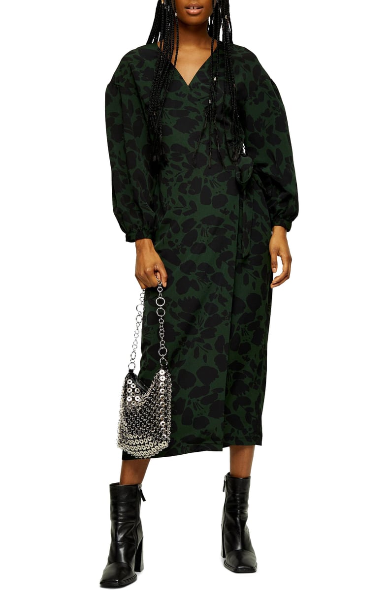 Topshop Abstract Drama Long-Sleeve Wrap Midi Dress