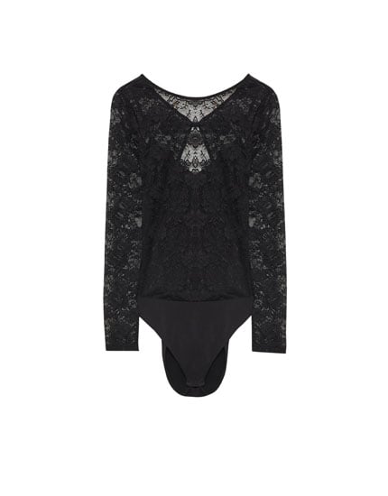 Pull & Bear Lace Bodysuit with Open Back