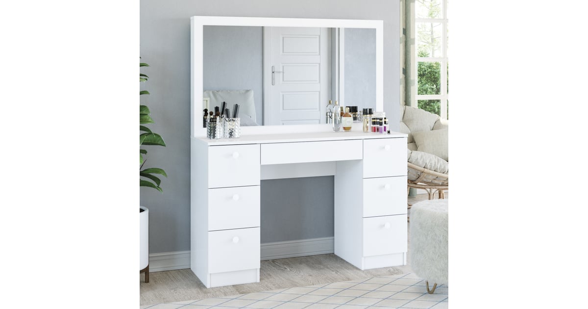 Boahaus Artemisia Modern Vanity Table with Mirror and 7 Drawers