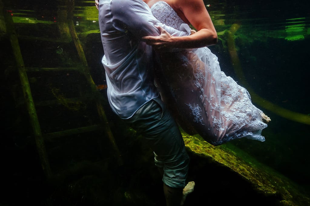 Underwater Trash-the-Wedding-Dress Shoot