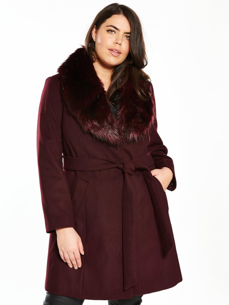V by Very Curve Faux Fur Collar Wrap Coat