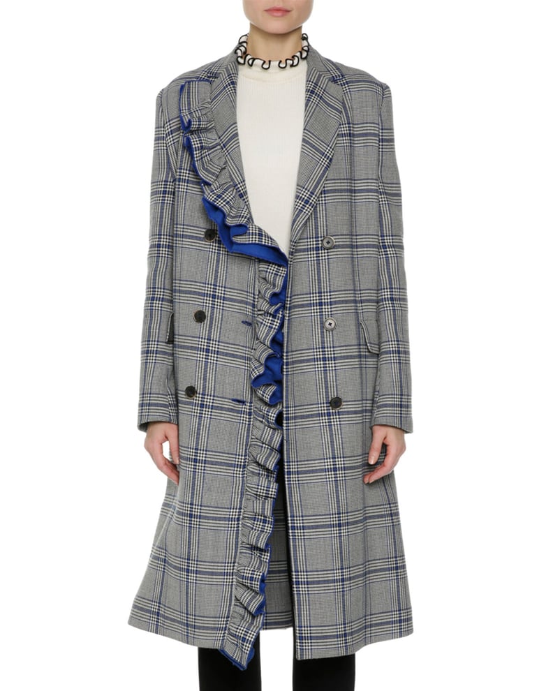 MSGM Plaid Ruffled Coat, Multipattern