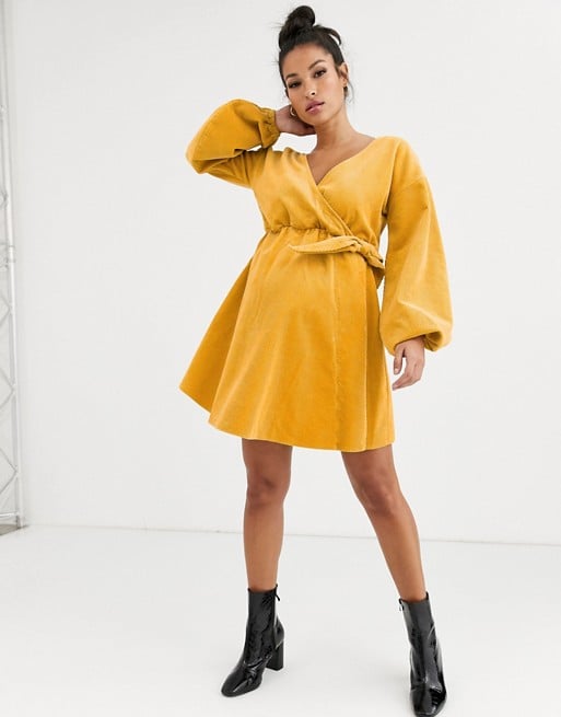 ASOS DESIGN Maternity cord wrap smock mini dress in marigold