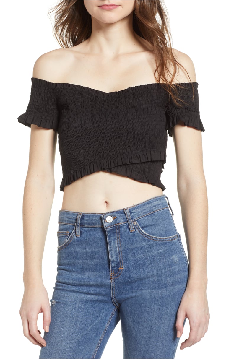 ASTR the Label Crossover Smocked Crop Top