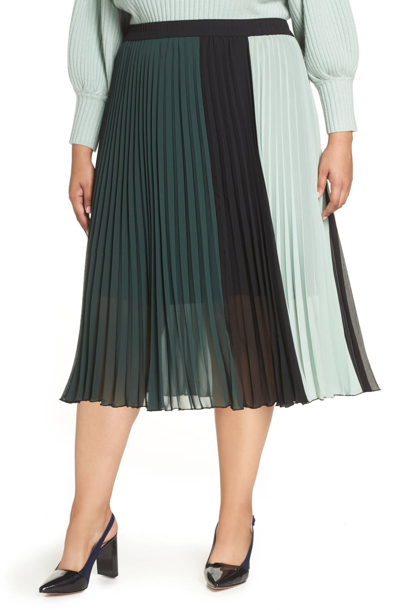 Halogen x Atlantic-Pacific Colorblock Pleated Midi Skirt