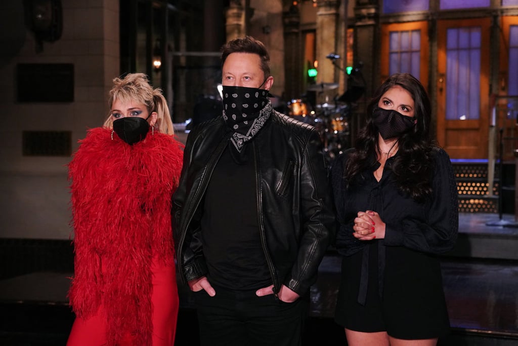 Miley Cyrus's Feathered Red Dress on SNL With Elon Musk