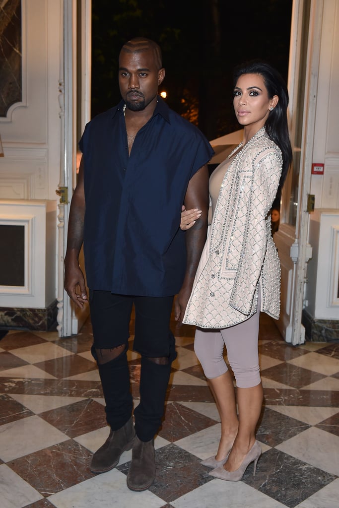 Kim sizzled at the 2014 Balmain fashion show afterparty in a sleek nude studded blazer.