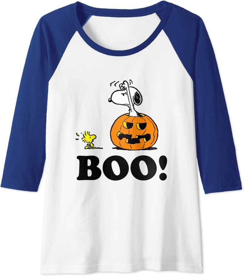 A Charlie Brown Halloween: Peanuts Halloween Snoopy Woodstock BOO! Raglan Baseball Tee