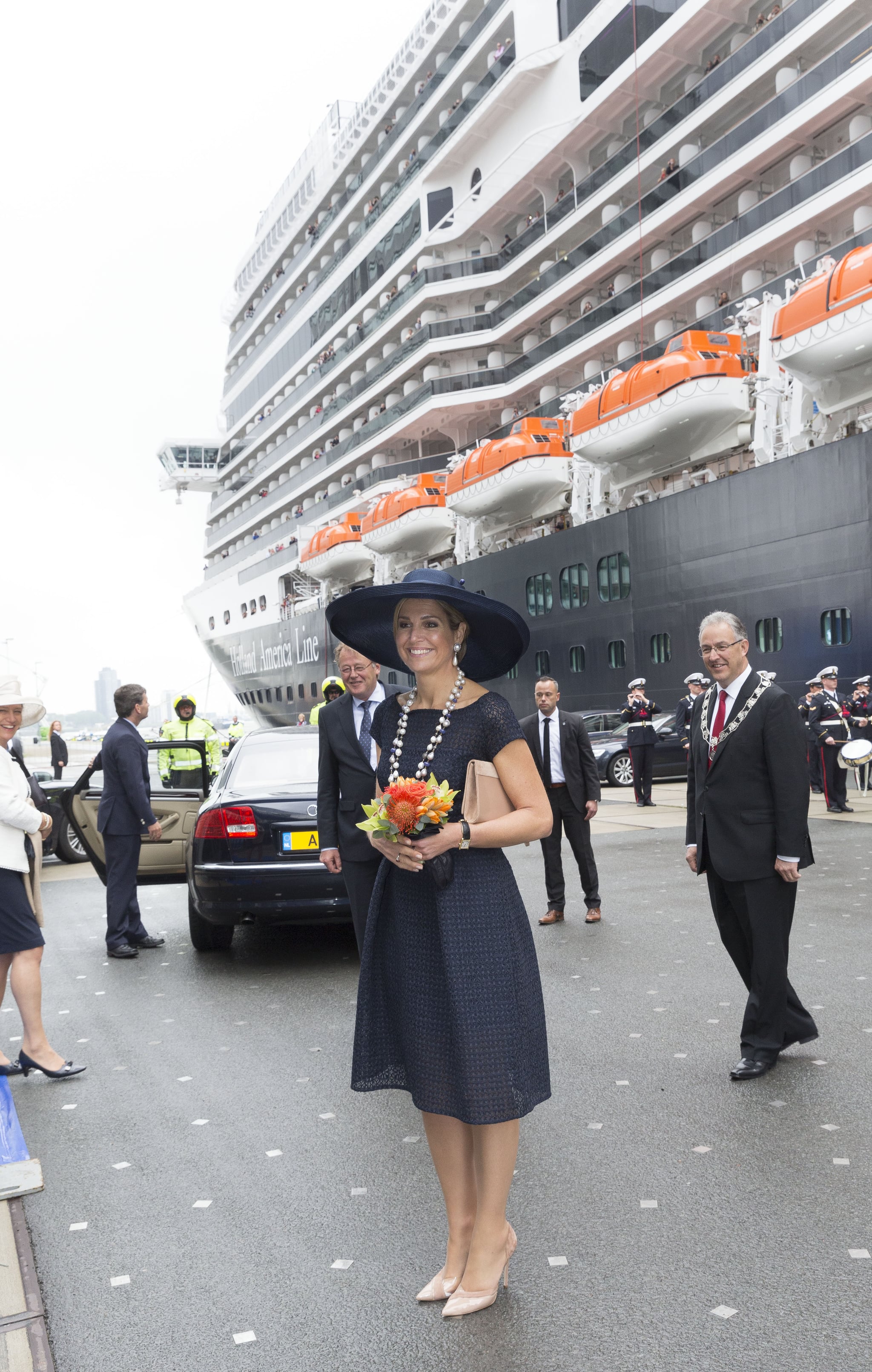 Queen Maxima's Navy Blue Eyelet Dress 