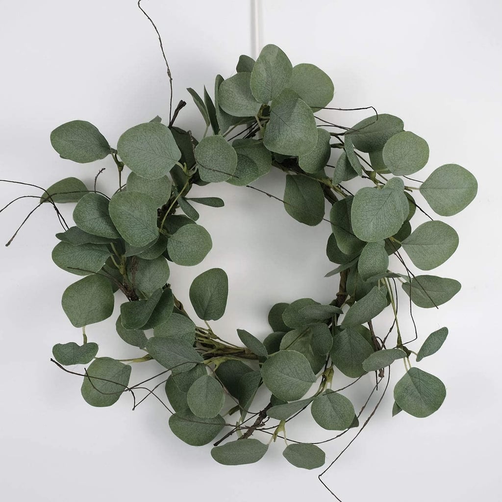 idyllic Eucalyptus Leaves Wreath Metal Polyester Fabric Paper Round Green Wreath 2 Packs