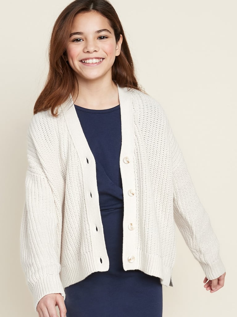 Slouchy Shaker-Stitch Button-Front Cardigan