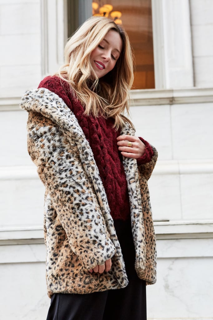 The Fuzzy Coat Outfit Formula: Faux-Fur Coat + Sweater + Jumpsuit + Heels