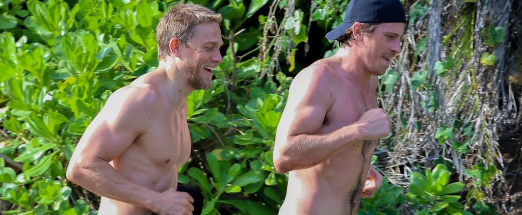 Shirtless Charlie Hunnam and Garrett Hedlund in Hawaii 2018