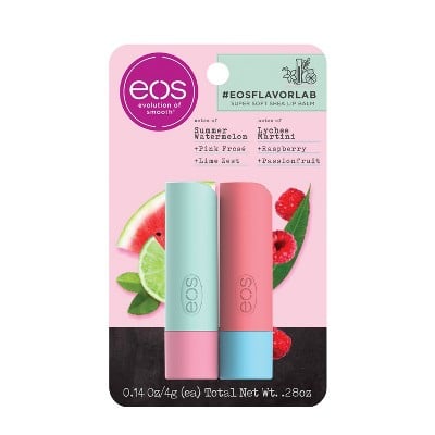 Eos Flavour Lab Lip Balm Sticks in Watermelon Lime Frose and Raspberry Lychee