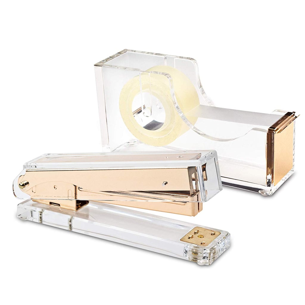 Desk Swag Acrylic Gold Stapler and Tape Dispenser Set