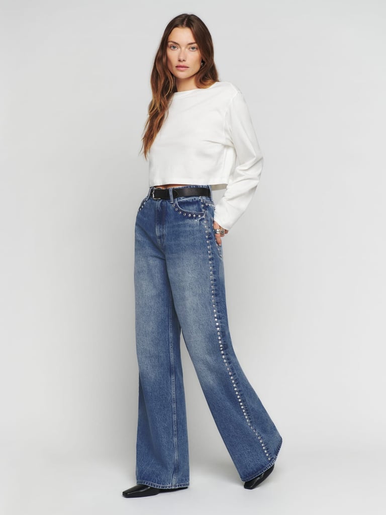 Studded Pooling Wide-Leg Jeans