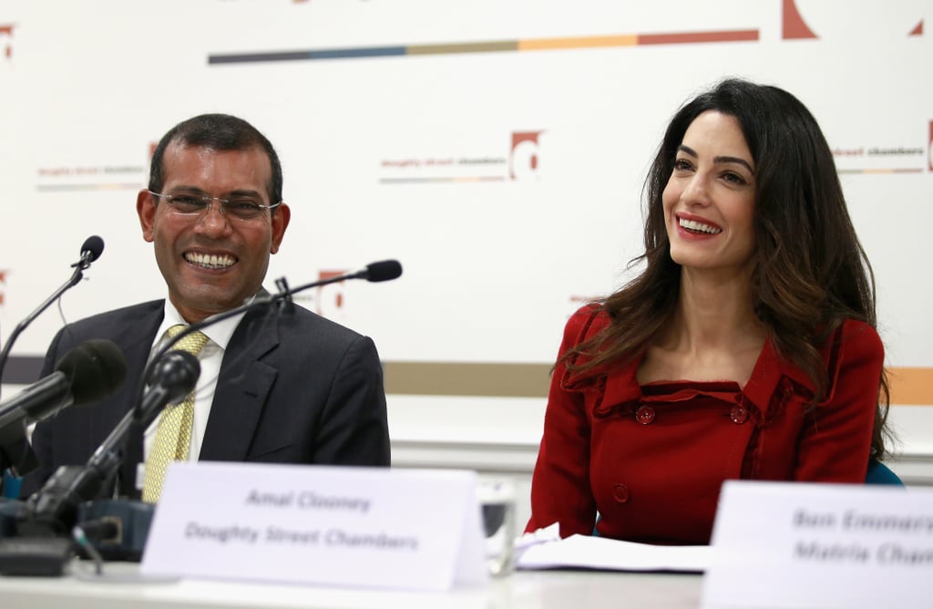 Amal Clooney Wearing a Red Suit