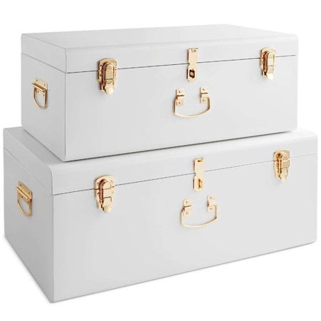 Beautify Storage 2 Piece Trunk Set in White/Champagne
