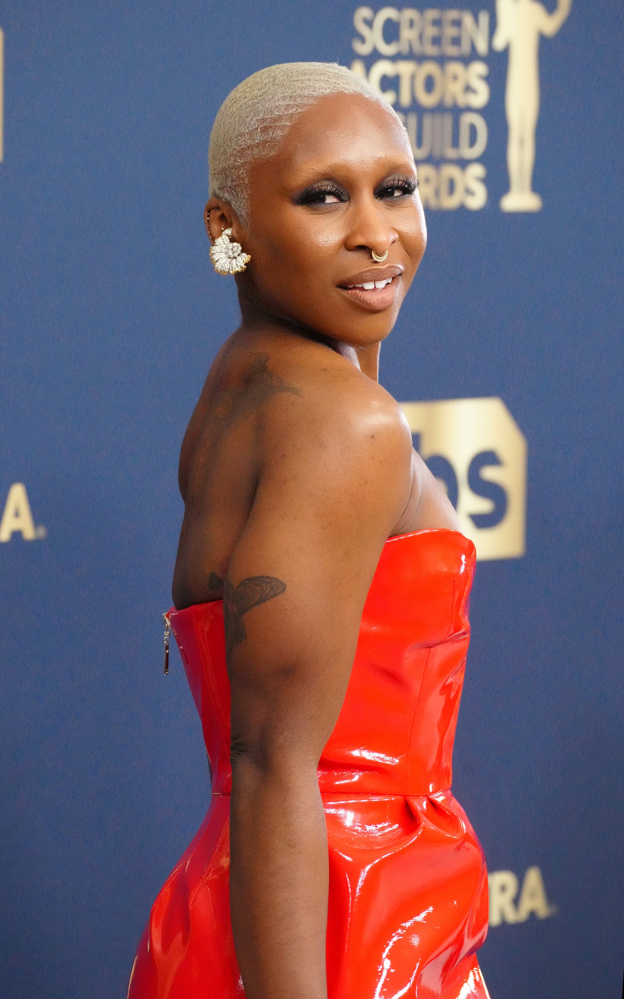 SANTA MONICA, CALIFORNIA - FEBRUARY 27: Cynthia Erivo attends the 28th Annual Screen Actors Guild Awards at Barker Hangar on February 27, 2022 in Santa Monica, California. (Photo by Jeff Kravitz/FilmMagic)