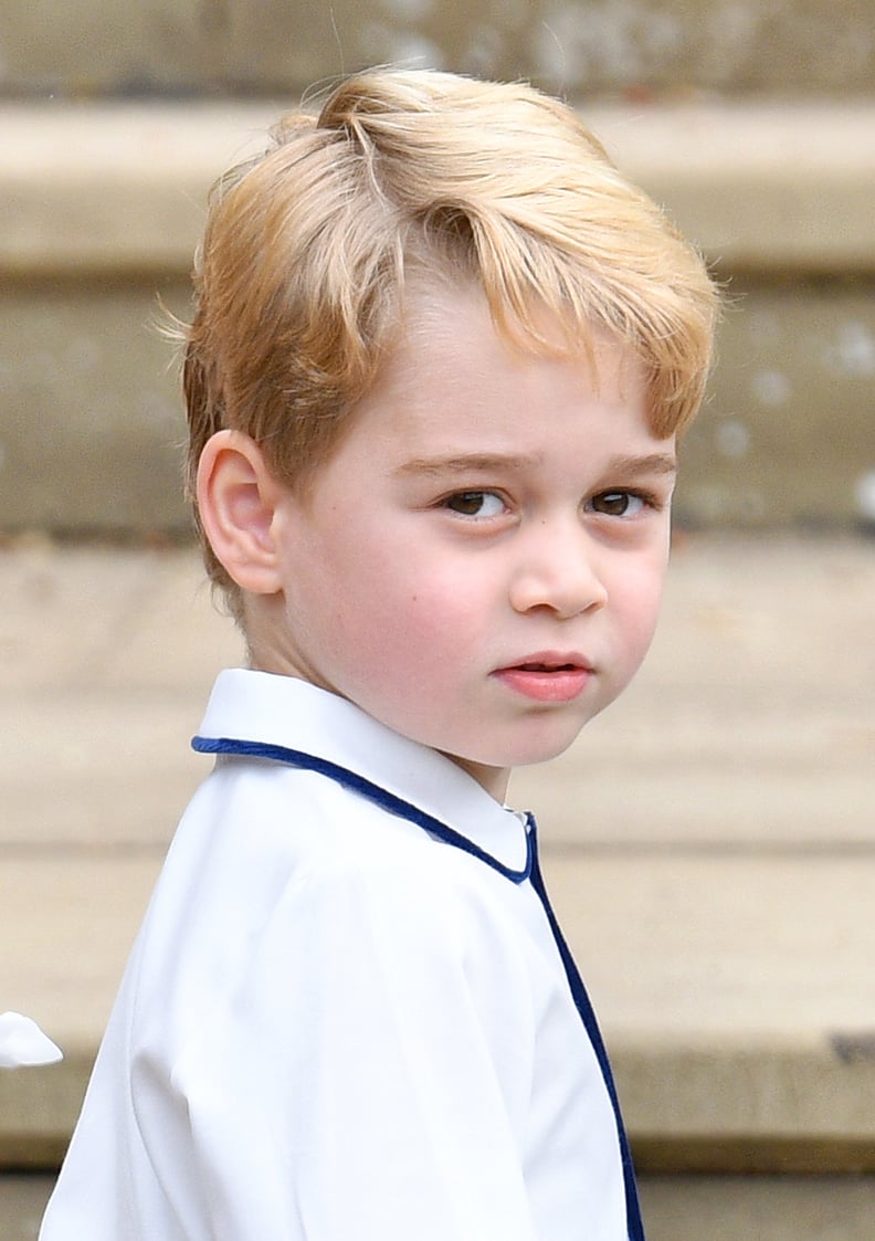 WINDSOR, UNITED KINGDOM - OCTOBER 12: (EMBARGOED FOR PUBLICATION IN UK NEWSPAPERS UNTIL 24 HOURS AFTER CREATE DATE AND TIME) Prince George of Cambridge attends the wedding of Princess Eugenie of York and Jack Brooksbank at St George's Chapel on October 12