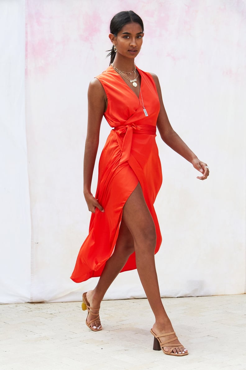 Never Fully Dressed Tangerine Sleeveless Wrap Dress