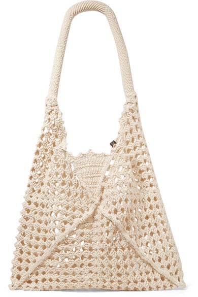 Nannacay Luna Leather-Trimmed Crocheted Cotton Shoulder Bag