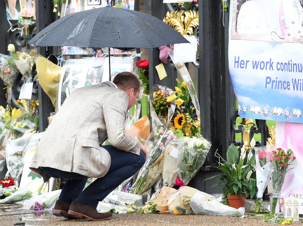 Prince William and Prince Harry Looking at Diana Tributes
