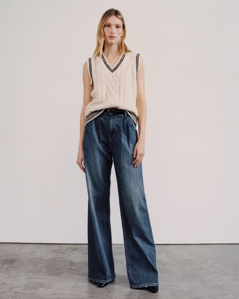 Low-Rise Denim Pleated Trousers