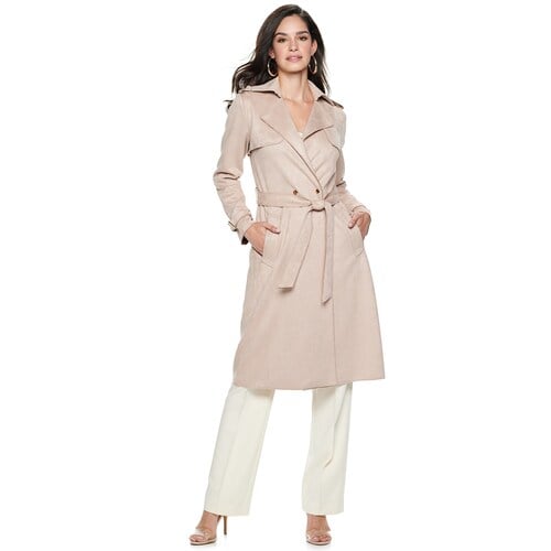 Nine West Belted Faux-Suede Trench Coat