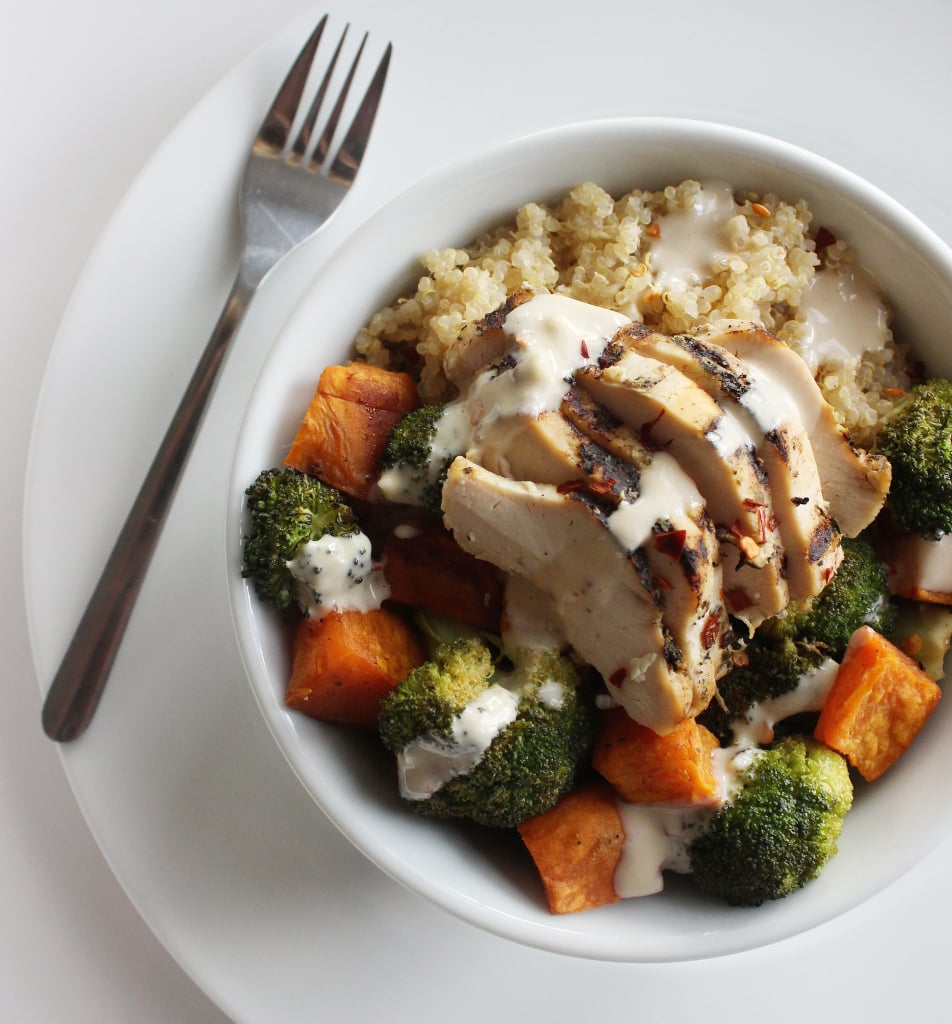 Chicken and Veggie Quinoa Bowl With Tahini Dressing