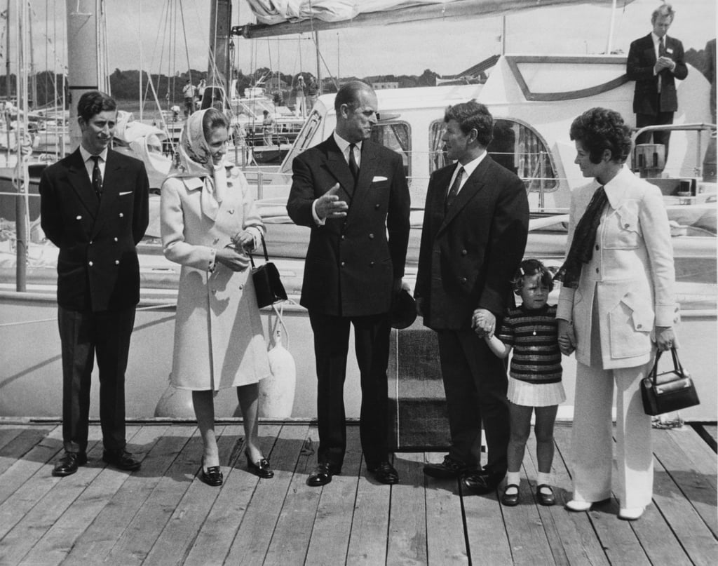 Prince Charles, Princess Anne, and Prince Philip Board the "British Steel" in Hampshire in August 1971