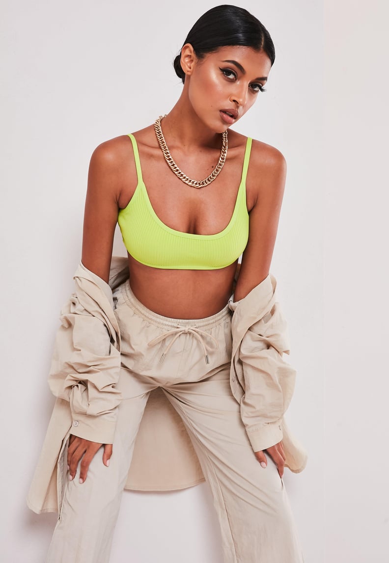 Sofia Richie x Missguided Neon Yellow Scoop Rib Bralette Crop Top