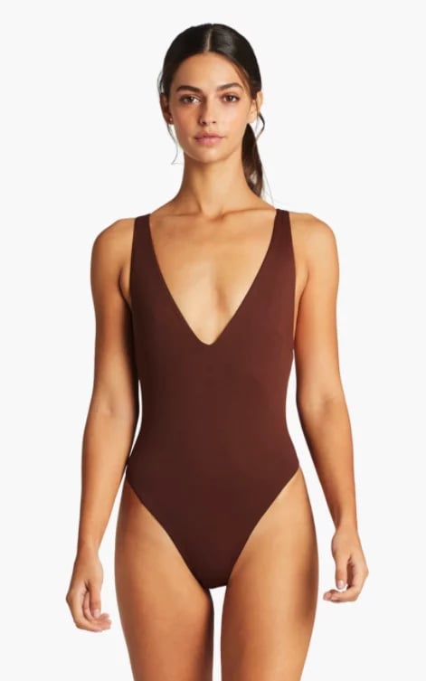 Vitamin A Alana Bodysuit Classic Cut in Vintage Brown Ecolux
