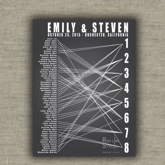 Matching Lines Modern Typography Wedding Seating Chart Unconventional Seating Charts From Etsy 0190