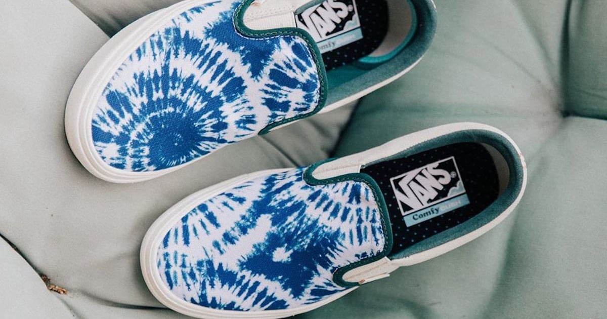 blue and white tie dye vans