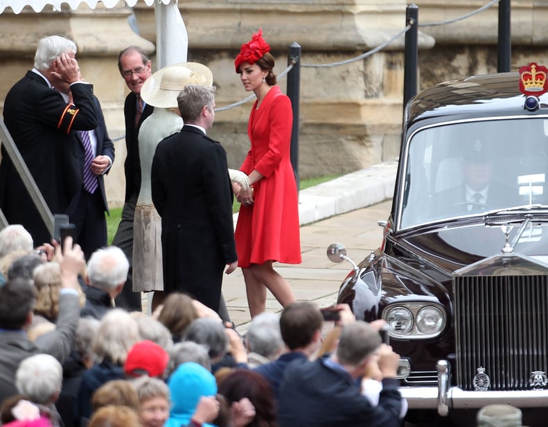 Kate Middleton at Order of the Garter 2016 wearing red Catherine Walker  coat dress