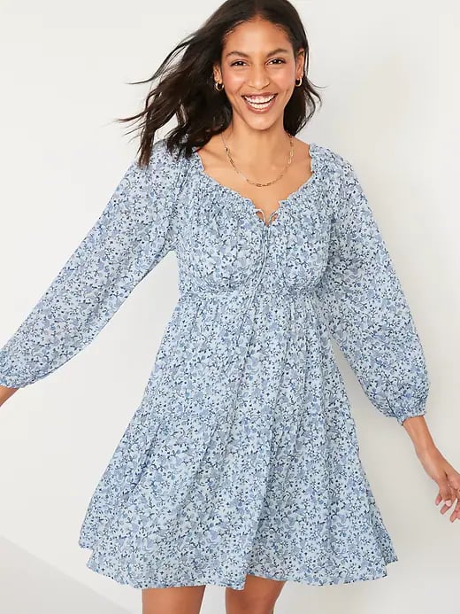 Old Navy Long-Sleeve Floral-Print Poet Mini Swing Dress